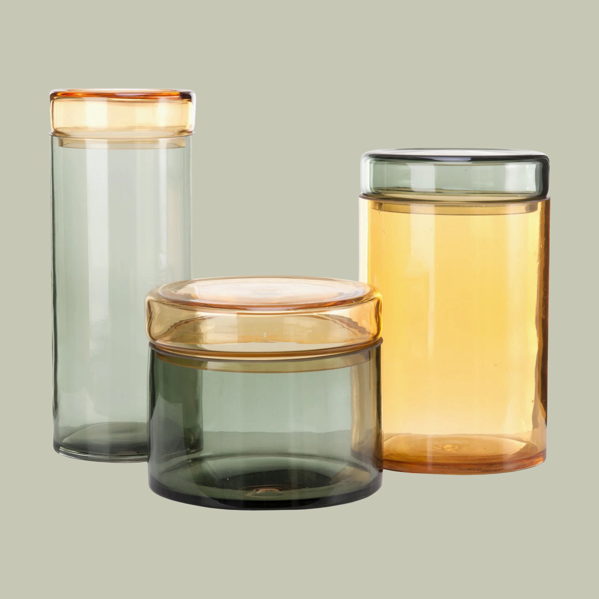 Westwing Set of 3 Mouth-Blown Jars Chic with Caps.