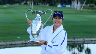 Lydia Ko with the ANA Inspiration trophy