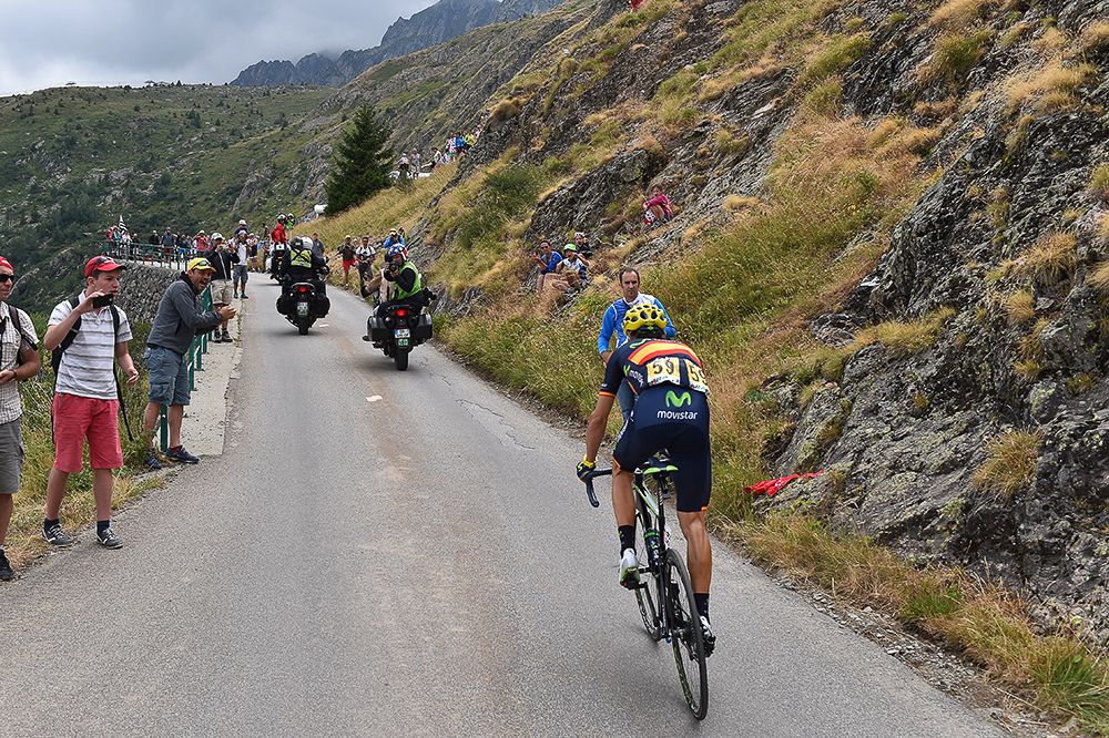 Alejandro Valverde (Movistar) attacks during stage 20
