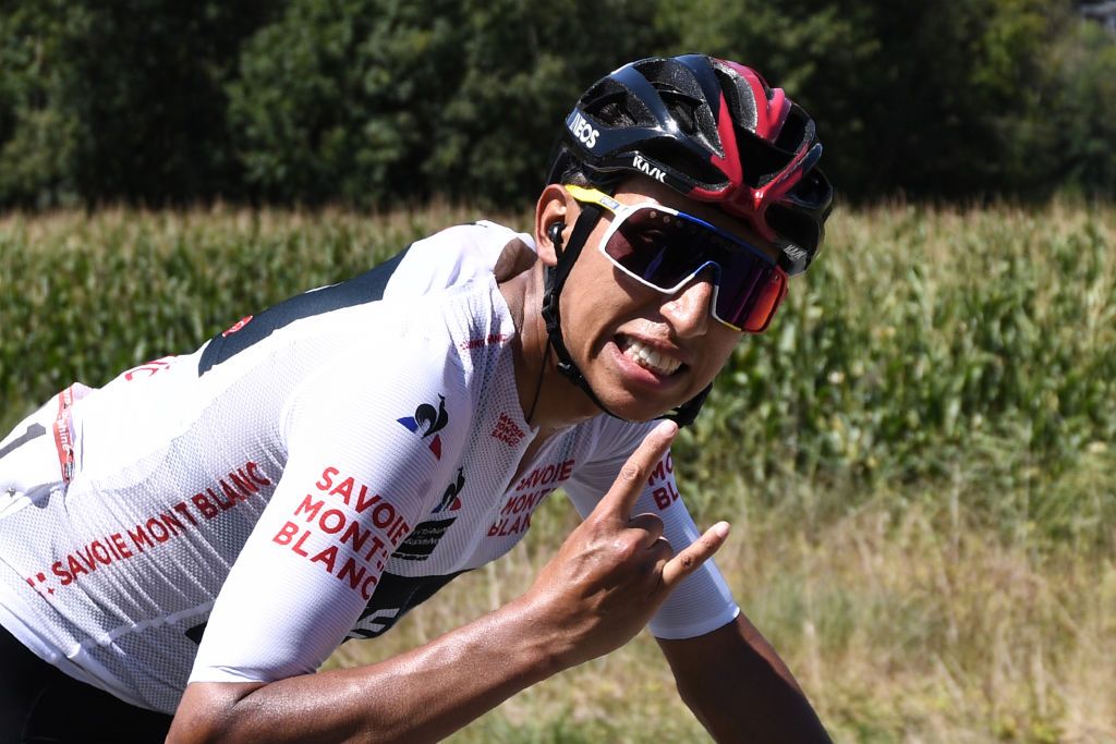 Egan Bernal seemed happy early into stage 3