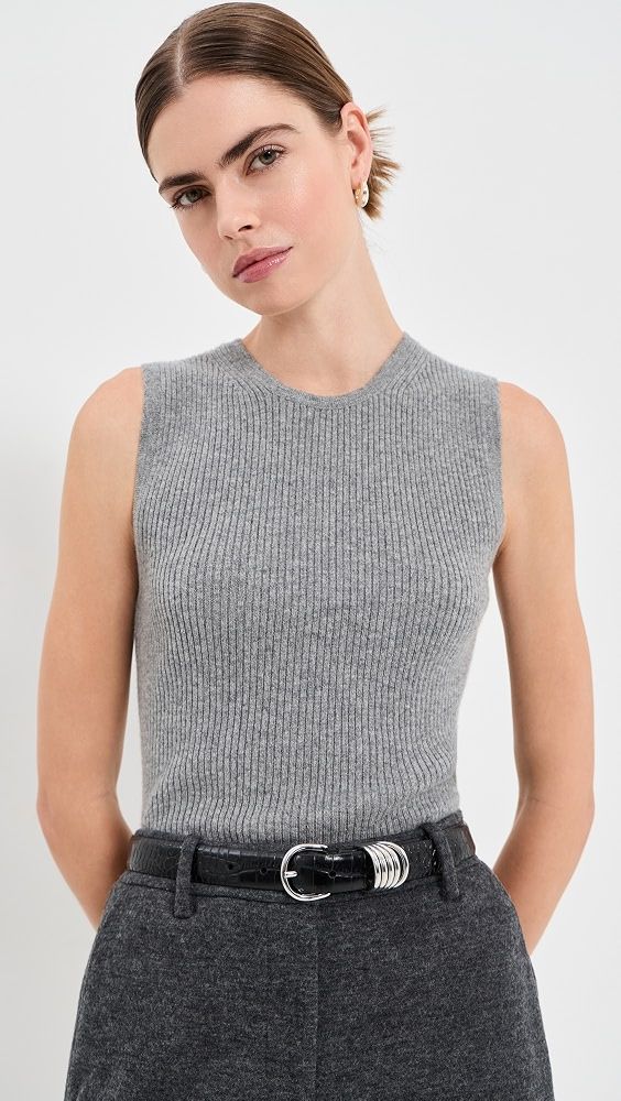 Crewneck Sid Cashmere Pullover Tank - Heather Grey