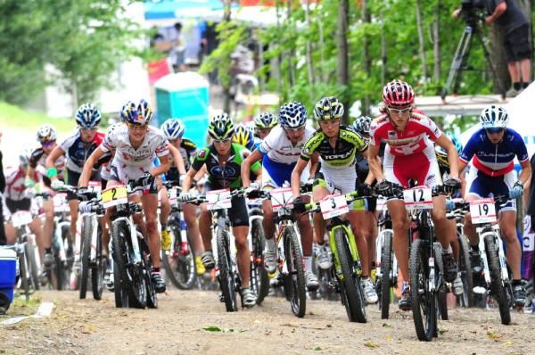 The women's race gets underway in Bromont, Canada.