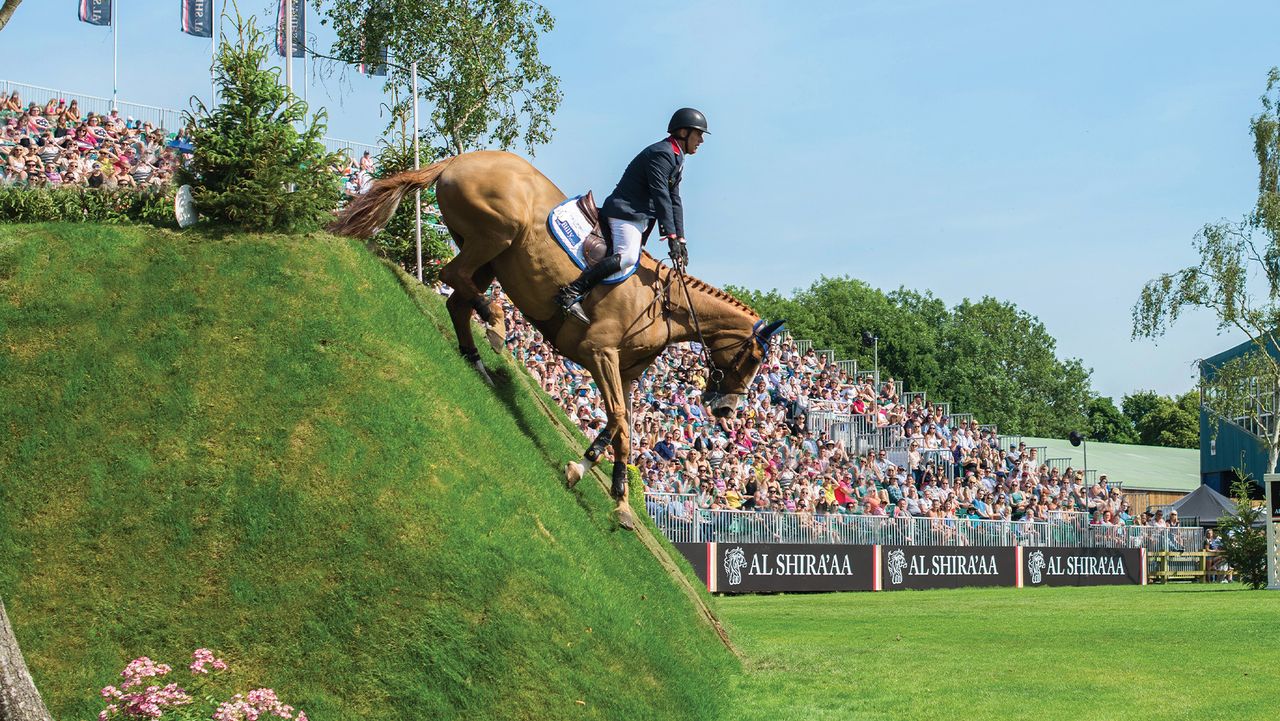 William Funnell tackles the Hickstead Derby Bank