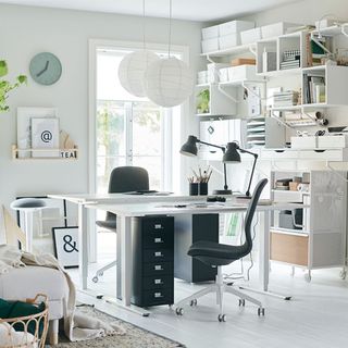 home office desk ideas with white double desk