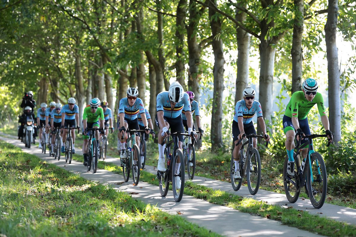 Picture by Alex Whitehead/SWpix.com - 06/10/2024 - Cycling - 2024 UCI Gravel World Championships, Halle-Leuven, Belgium - Men Elite Race - Matej Mohori&Auml; (Slovenia), Belgium