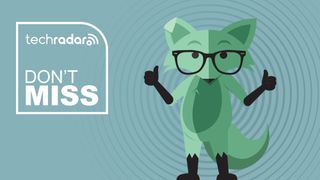 Mint Mobile's fox mascot gesturing on light blue background with techradar don't miss text overlay