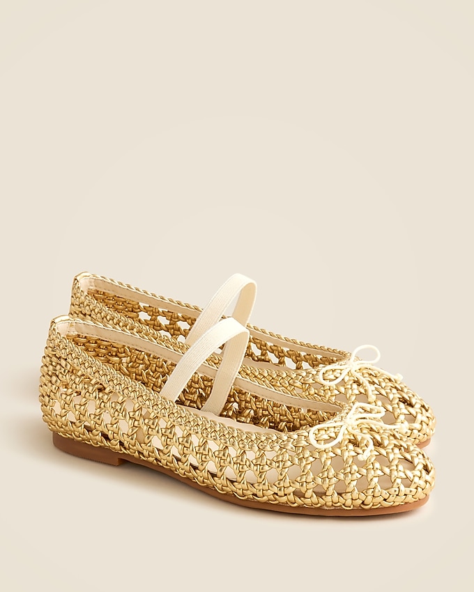 Girls' Basketweave Ballet Flats in Metallic
