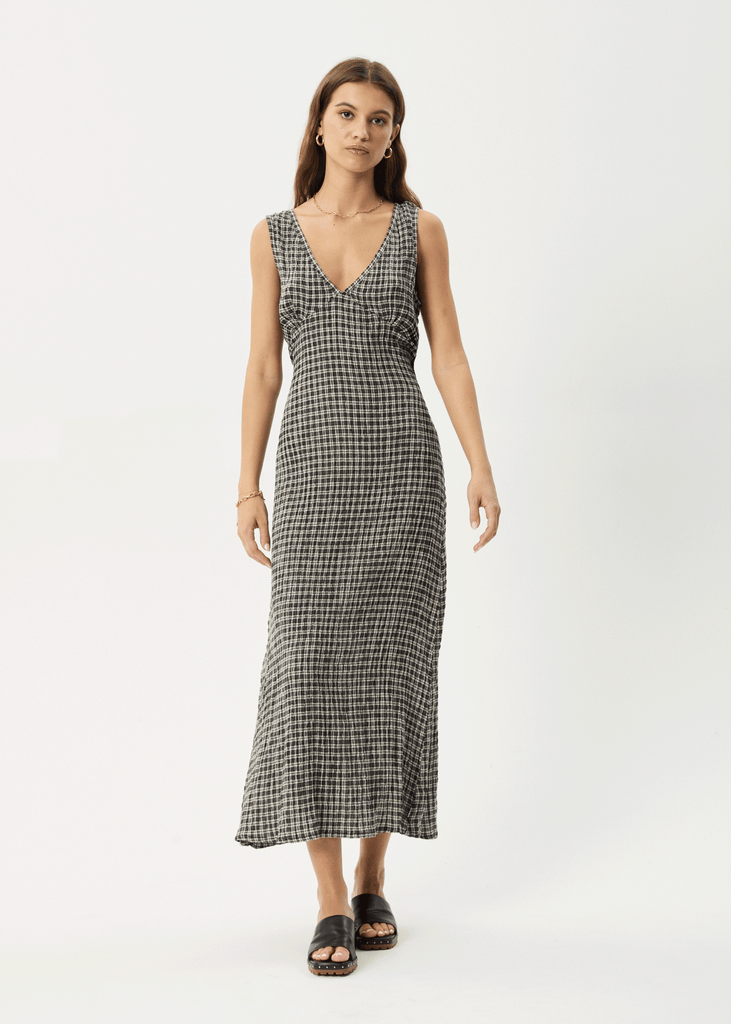 Afends Womens Asta - Seersucker Maxi Dress - Steel Check