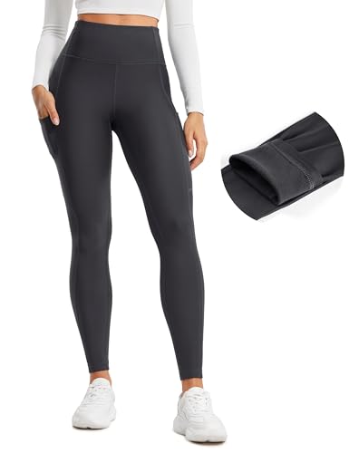 Crz Yoga Fleece Lined Leggings Pockets 28'' - Thermal Casual Lounge Workout Womens Yoga Full Length Pants Winter Warm Mysterious Grey Xx-Small