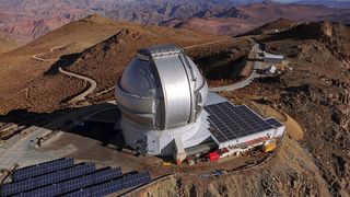  An aerial view of Gemini South telescope in Chile. Solar panels surrounding the facility provide about 28 percent of the power needed to run the telescope.