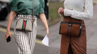 a composite of street style influencers carrying the best gucci bags ophidia