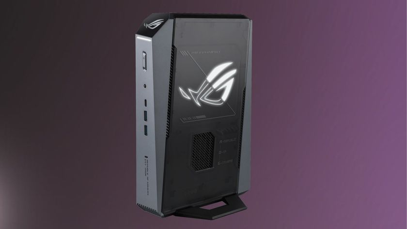 ASUS ROG GR70 mini pc on a gradient background