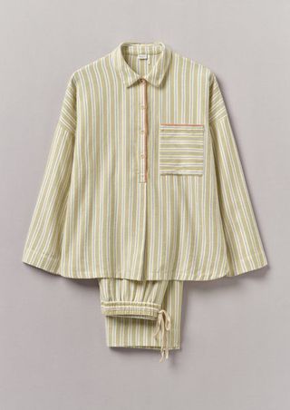 Nova Stripe Flannel Pajamas | Ecru/celery