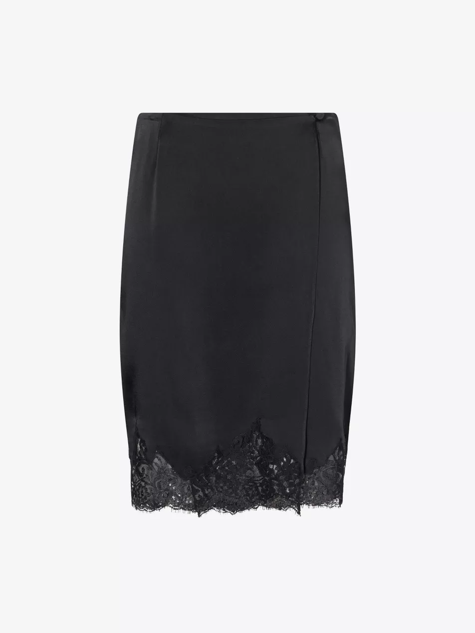 Iconic Lace-Trim Satin Knee-Length Skirt