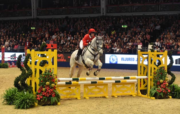 Victoria Pendleton a member of the winning Jump Jockey Team, during the Markel Champions Challenge in aid of the injured Jockeys Fund at the Olympia International Horse Show at Olympia, London, UK; on 16th December 2016