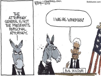 Political Cartoon U.S. Attorney General Eric Holder democrats wingman