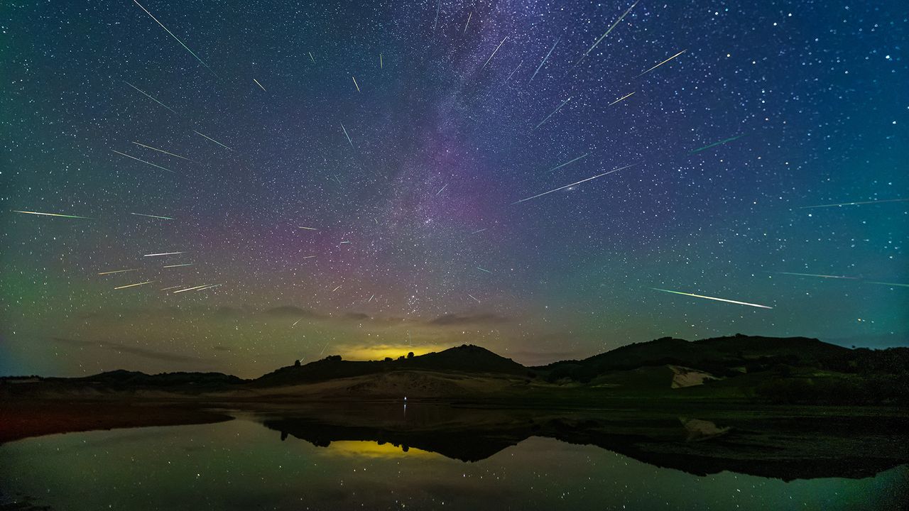 The Perseid meteor shower is seen over the Ulanbum grassland in Chifeng city, Inner Mongolia, China, August 14, 2023. (Photo by Costfoto/NurPhoto via Getty Images)