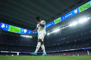 Aurelien Tchouameni of Real Madrid reacts as he leaves the pitch during the UEFA Champions League 2024/25 League Phase MD1 match between Real Madrid CF and VfB Stuttgart at Estadio Santiago Bernabeu on September 17, 2024 in Madrid, Spain.