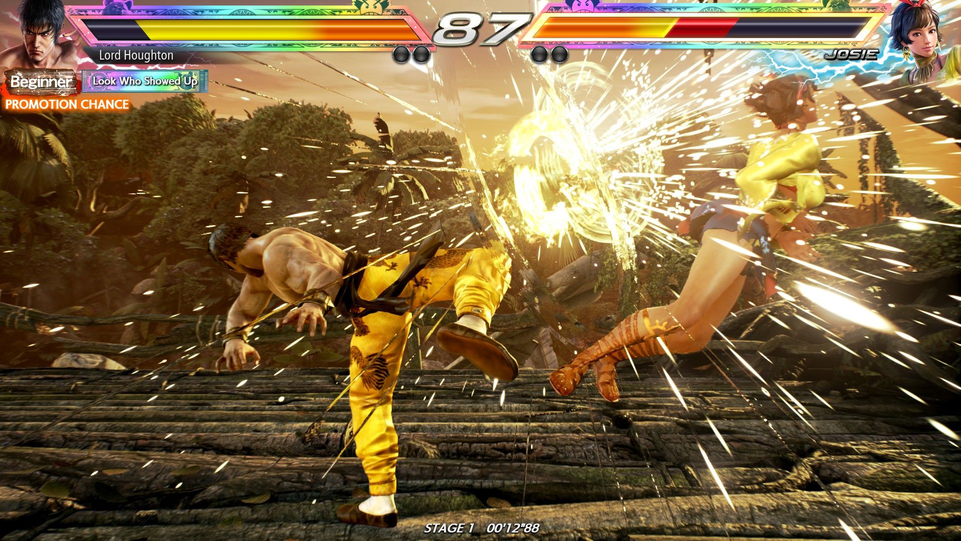 A fighter delivers a powerful kick in Tekken 7