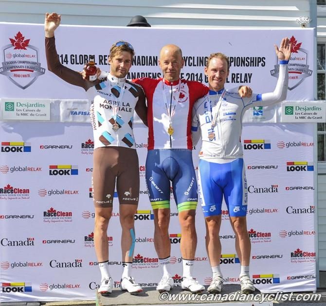 Men's podium: Hugo Houle (Ag2r-La Mondiale), Svein Tuft (Orica-GreenEdge) and Ryan Roth ( Team Silber Pro Cycling)