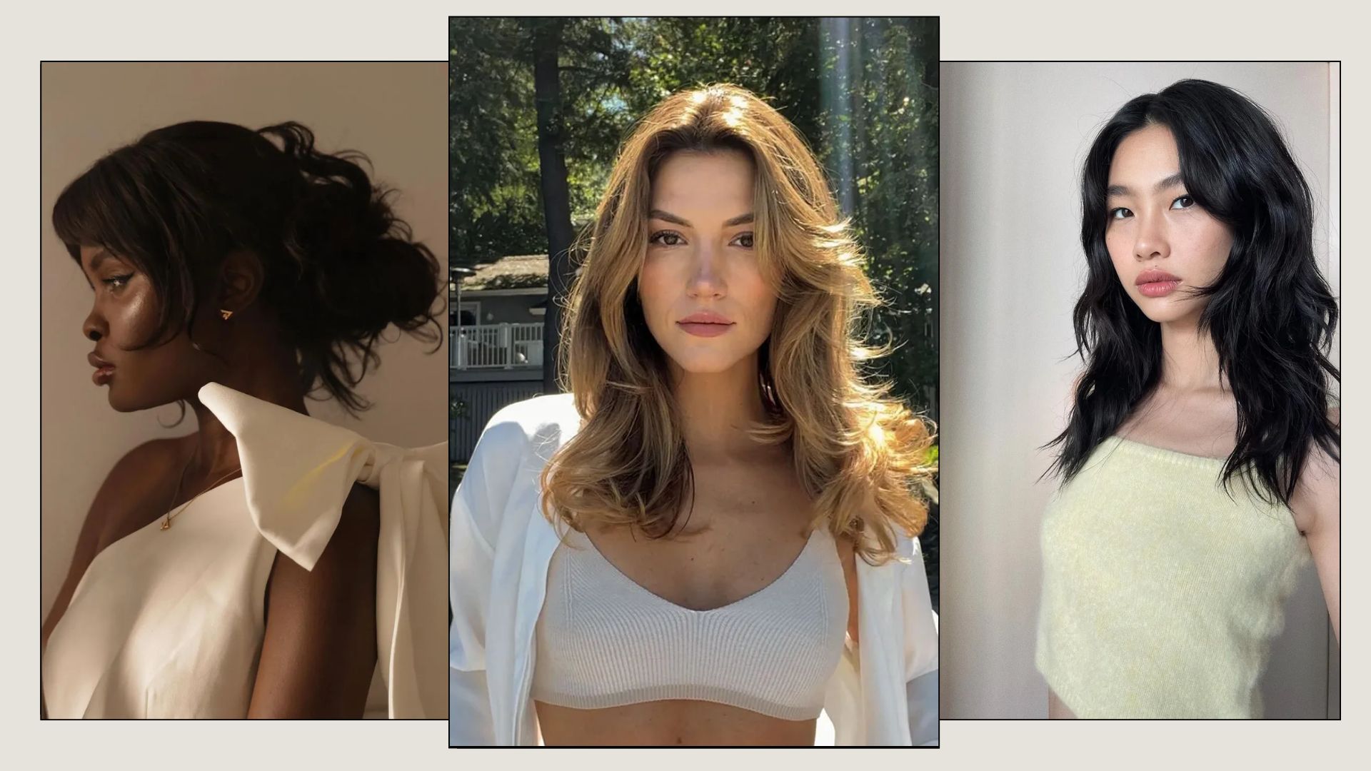 A collage of celebrities and influencers with face-framing hairstyles