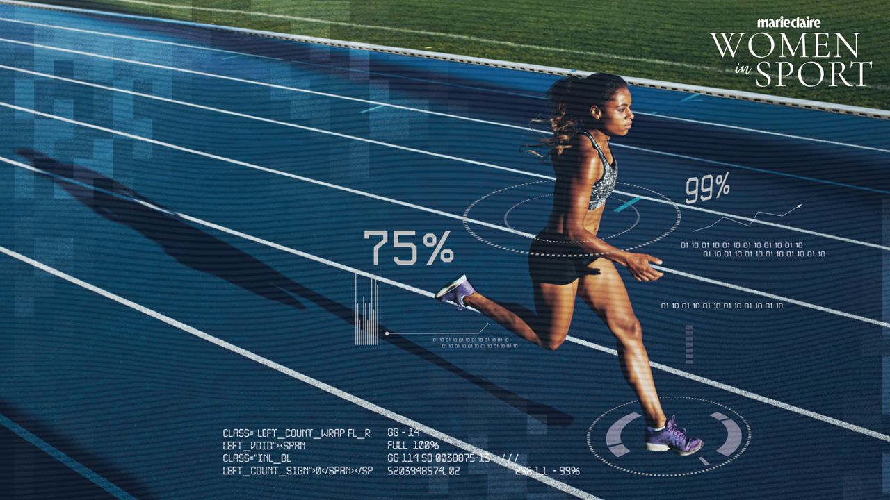 Female athletic performance: A woman sprinting on a track having her athletic ability researched and measured