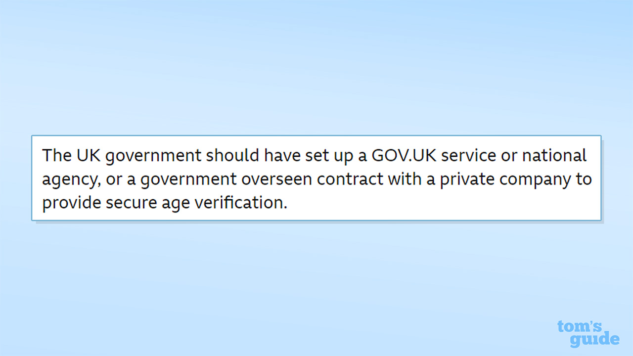 BBC comment screenshot saying UK government should've set up its own age check service
