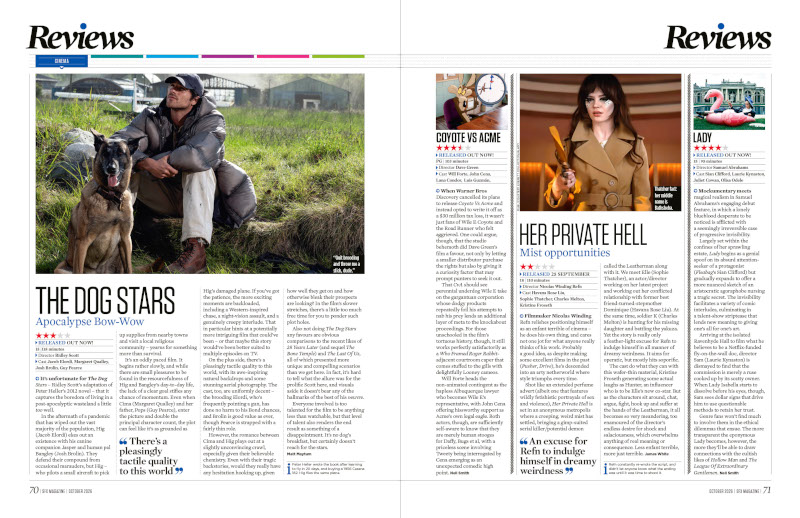 Two pages of film reviews.