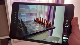 Oppo Pad Air review: Using a Oppo Pad Air tablet to take a photo of a chess set