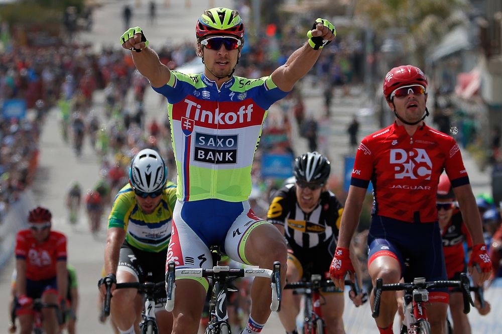Peter Sagan celebrates his win in Avila Beach.