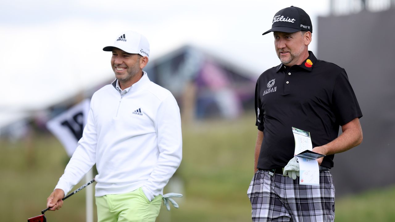 Sergio Garcia and Ian Poulter during the pro-am before the first LIV Golf Invitational Series event at London&#039;s Centurion Club