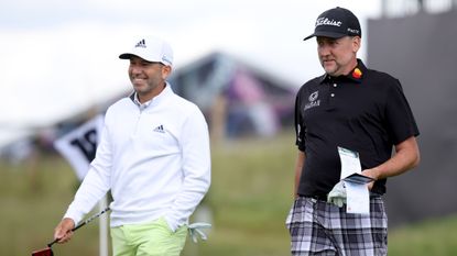 Sergio Garcia and Ian Poulter during the pro-am before the first LIV Golf Invitational Series event at London's Centurion Club