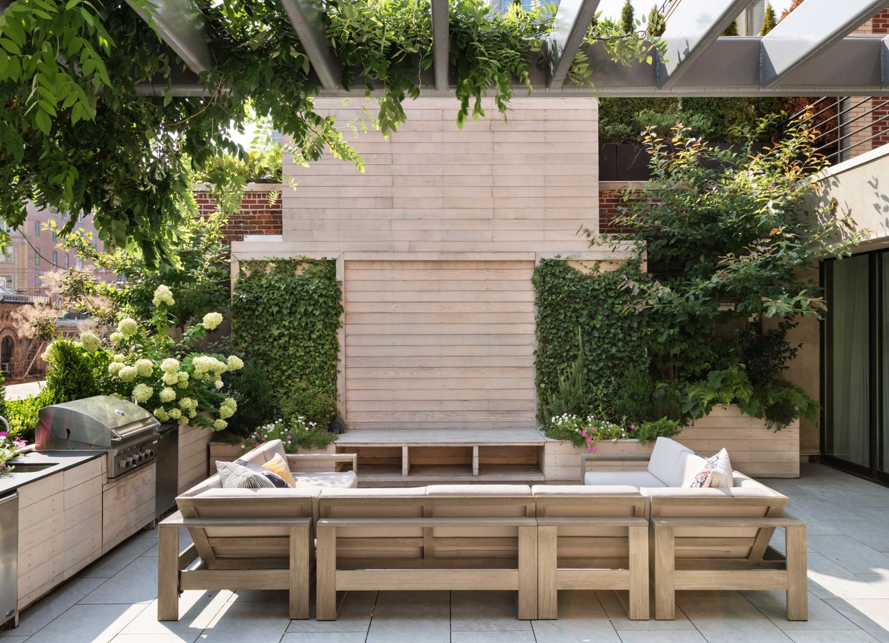 outdoor seating on a roof terrace