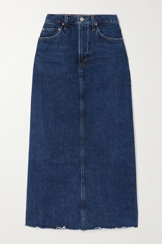 + Net Sustain Hilla Frayed Organic Denim Maxi Skirt