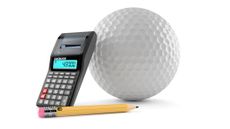 Image of a golf ball, pencil and a calculator