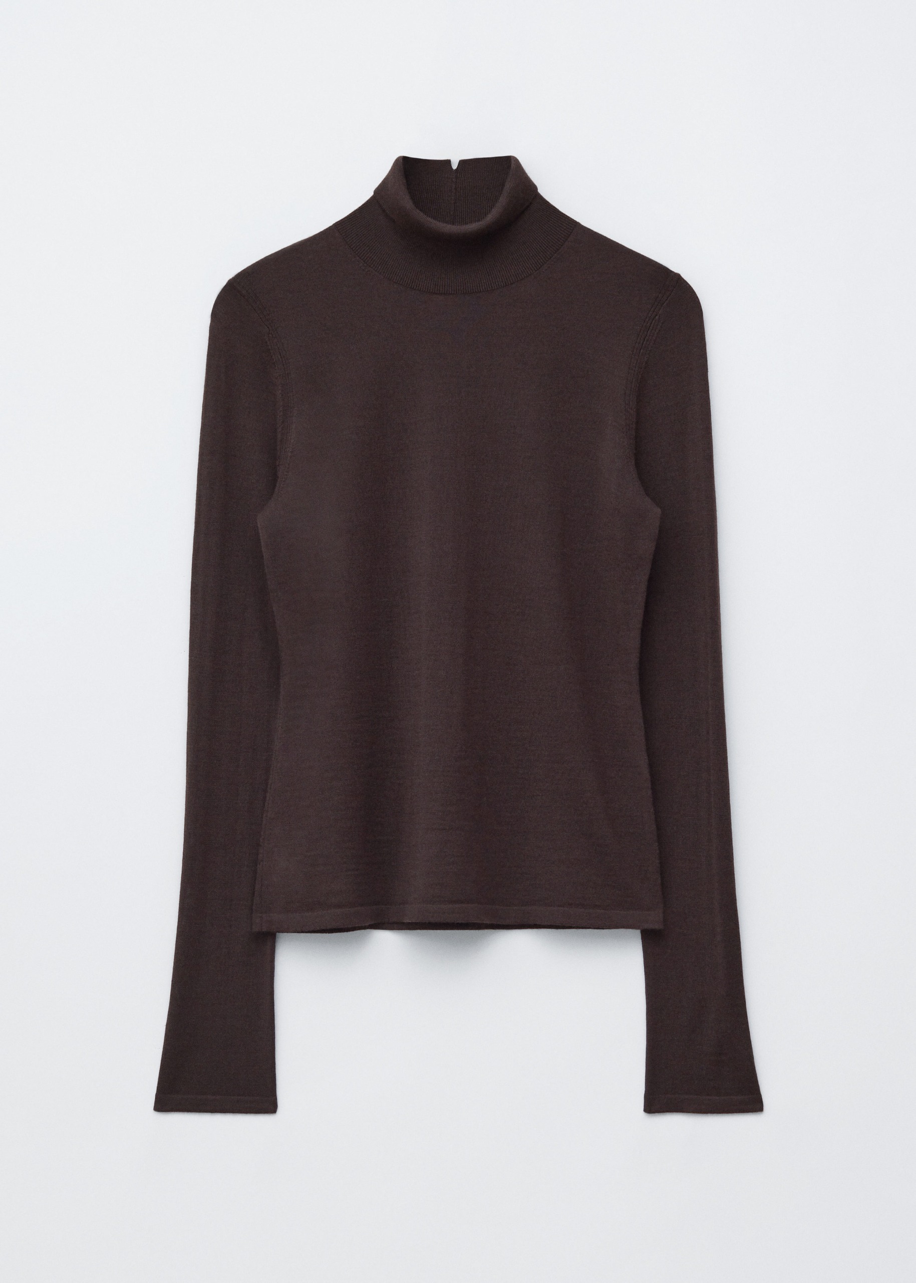 Merino Wool Polo Neck Top - Dark Brown