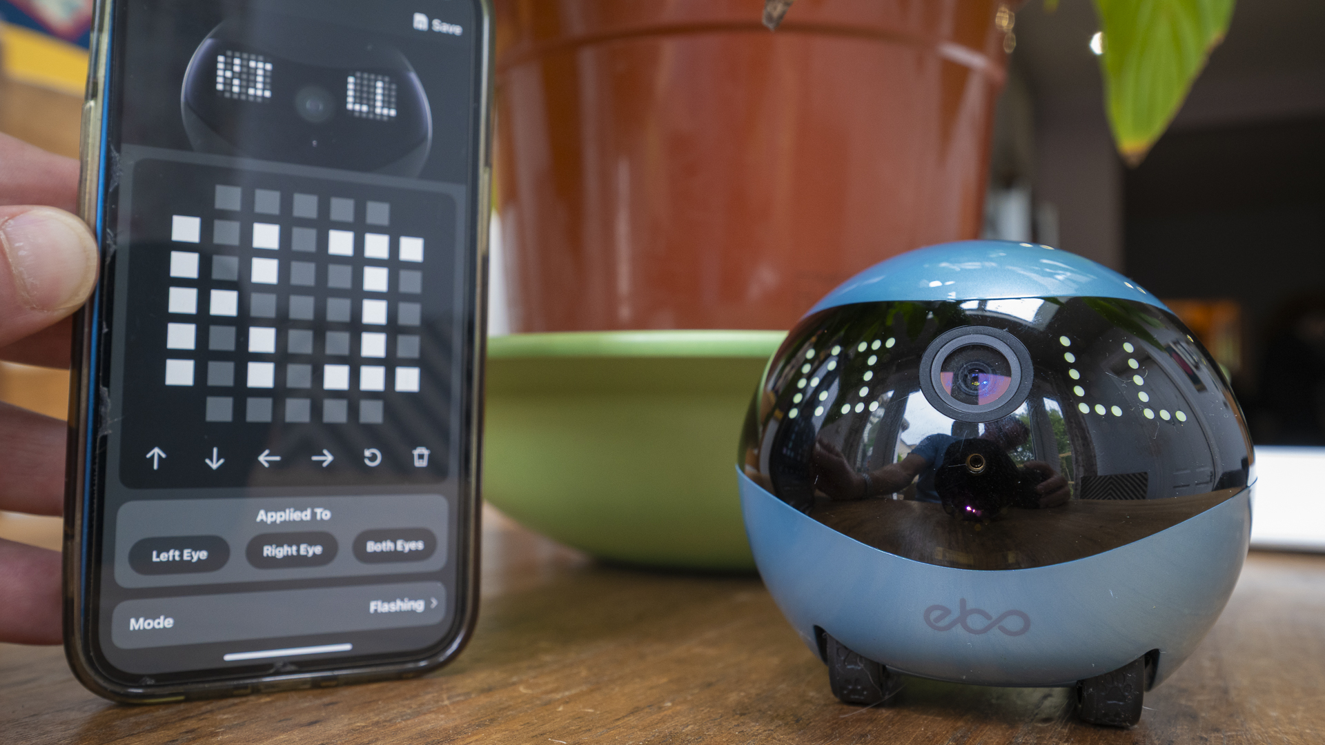 Enabot Ebo Air 2 eyes being programmed on a smartphone