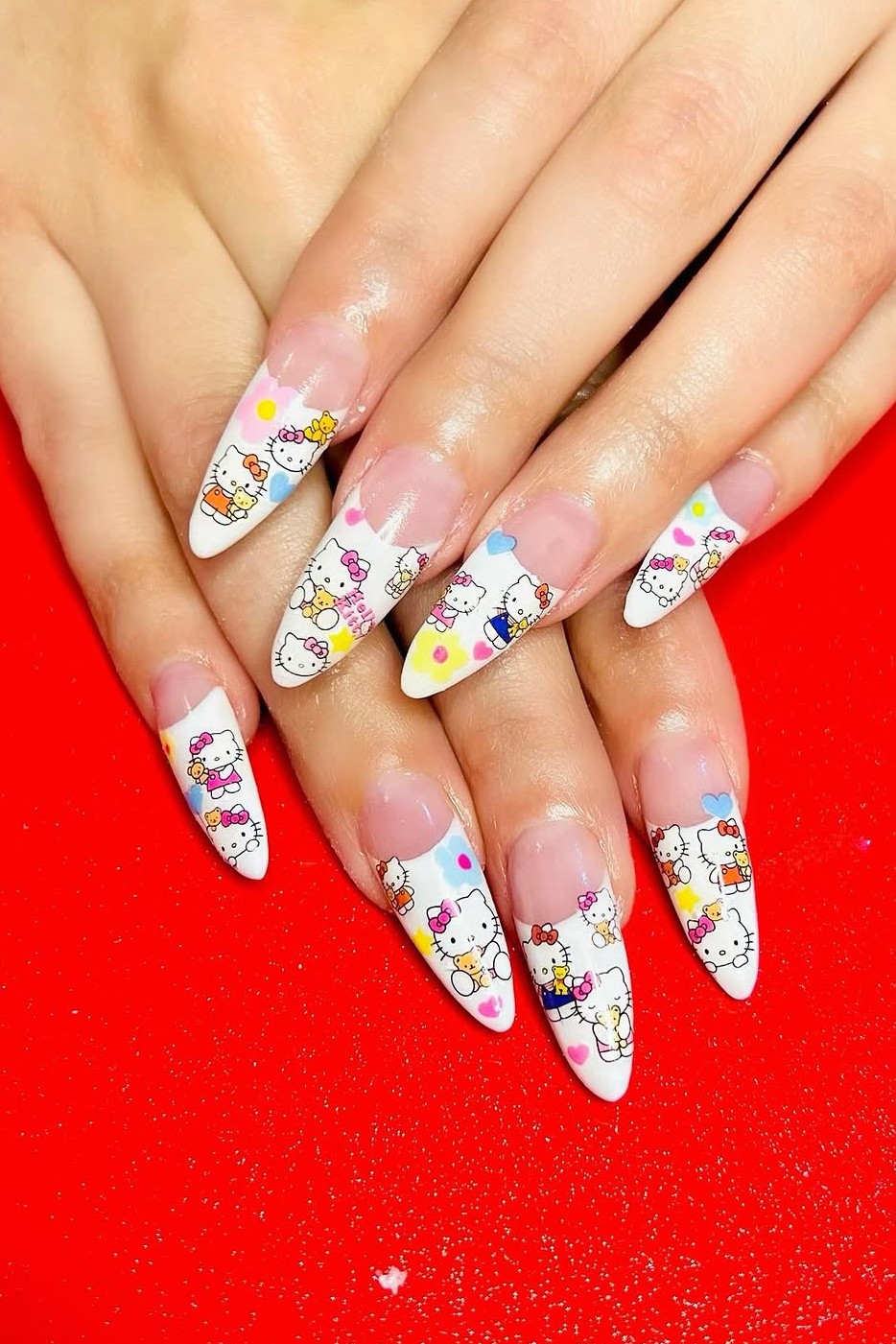 A Y2K Hello Kitty manicure.