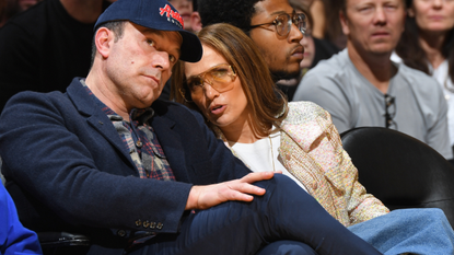 Ben Affleck and Jennifer Lopez attend the game between the Golden State Warriors and the Los Angeles Lakers on March 16, 2024 at Crypto.Com Arena in Los Angeles, California