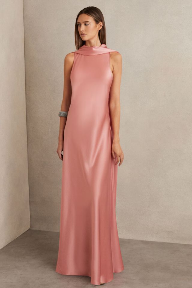 Reiss Fae Petite Satin Cape Maxi Dress