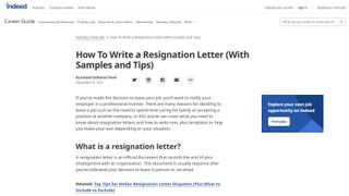 Indeed Resignation Letter Examples