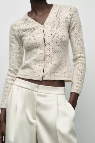 zara pointelle knit cardigan