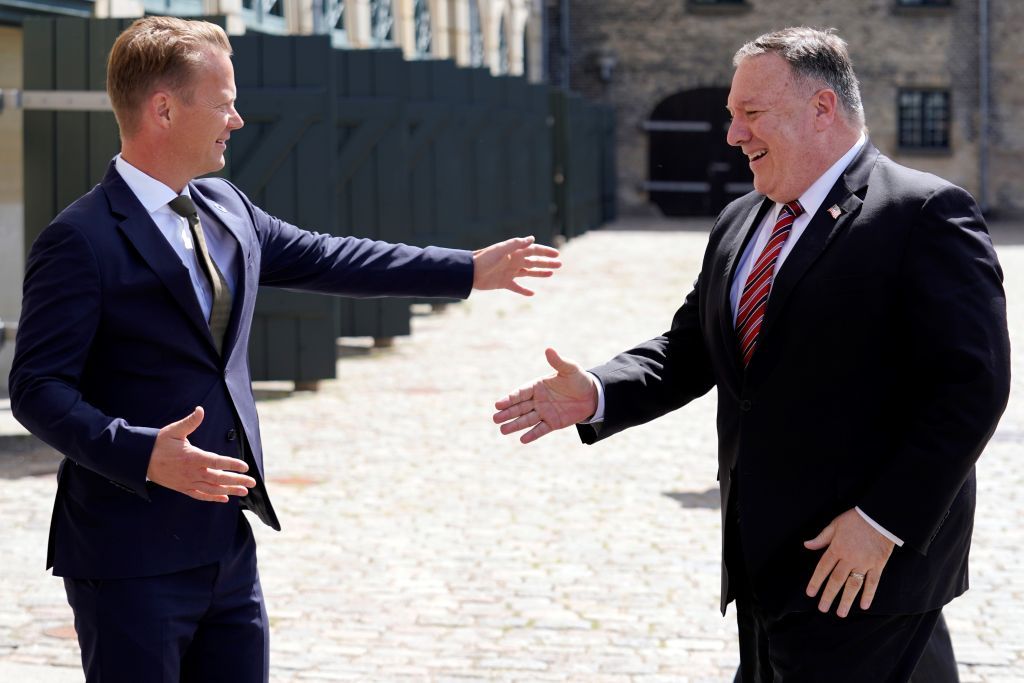 Secretary of State Mike Pompeo and Danish Foreign Minister Jeppe Kofod .