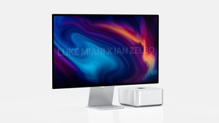 'Mac Studio' next to an external Apple monitor (render images)