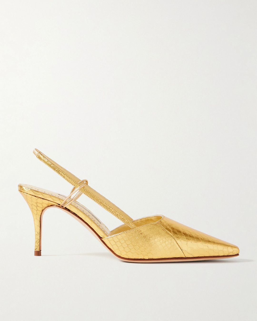 manolo blahnik gold metallic pumps