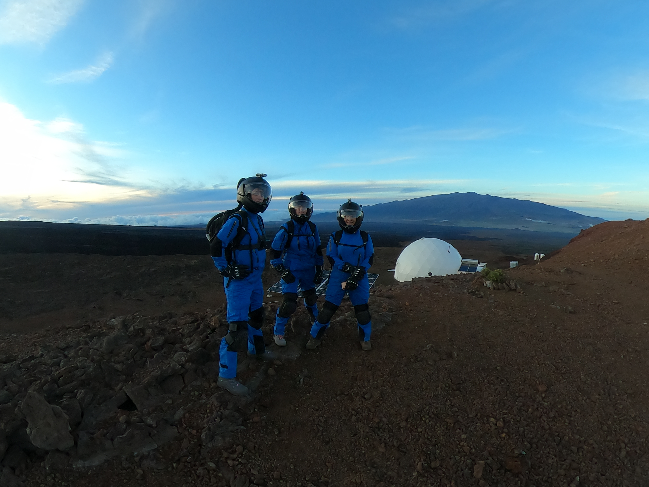 Space.com's Chelsea Gohd takes her first Marswalk with the crew of Sensoria 2 at the HI-SEAS Mars analog habitat in Hawaii on Nov. 5, 2020.