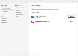 Outlook manage account