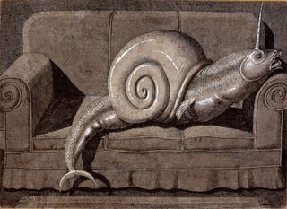 drawing of fish snail on sofa