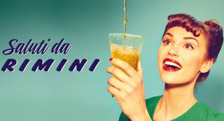 Woman with drink poster for Rimini by duo ToiletPaper