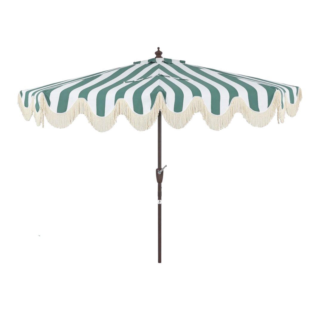 Arlmont &amp;amp; Co. Tasheba 9 Ft. Classic Scalloped Fringe Half Market Patio Umbrella With Crank, and Uv Protection &amp;amp; Reviews | Wayfair